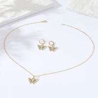 2022 Popular Simple Temperamental All-match Fashion Butterfly Hollow-shaped Inlaid Zircon Copper Plating Μm Gold Necklace Earrings Set main image 4