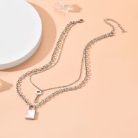 Fashion Retro Punk Lock Head Necklace Key Match Alloy sku image 1