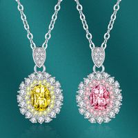 Fashion Yellow Pink Diamond Denier Shape Moissanite Pendant Copper Necklace main image 5