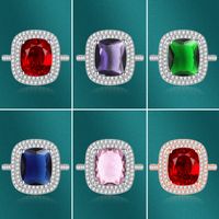 Fashion Women's Micro Rhinestone Square Pink Diamond Copper Ring main image 1
