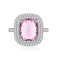 Fashion Women's Micro Rhinestone Square Pink Diamond Copper Ring sku image 4