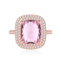 Fashion Women's Micro Rhinestone Square Pink Diamond Copper Ring sku image 6
