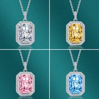 Square Pendant Diamond Colored Gems Female Copper Clavicle Chain Pink Jewelry main image 5