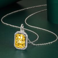 Square Pendant Diamond Colored Gems Female Copper Clavicle Chain Pink Jewelry main image 4