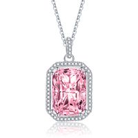 Square Pendant Diamond Colored Gems Female Copper Clavicle Chain Pink Jewelry main image 3