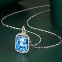 Square Pendant Diamond Colored Gems Female Copper Clavicle Chain Pink Jewelry main image 2