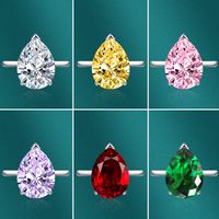 Fashion Colored Gems Jewelry Pink Water Drop Copper Open Ring main image 1