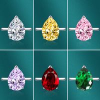 Fashion Colored Gems Jewelry Pink Water Drop Copper Open Ring main image 5