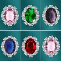 New Inlaid Big Diamond Emerald Retro Colored Gems Copper Ring Opening Adjustable main image 1