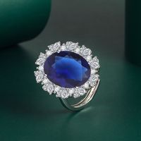 New Inlaid Big Diamond Emerald Retro Colored Gems Copper Ring Opening Adjustable main image 2