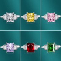 Fashion Simple Pink Square Diamond Ring Full Rhinestone Zircon Copper Open Ring main image 1