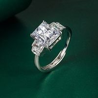 Fashion Simple Pink Square Diamond Ring Full Rhinestone Zircon Copper Open Ring main image 3