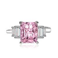 Fashion Simple Pink Square Diamond Ring Full Rhinestone Zircon Copper Open Ring main image 2