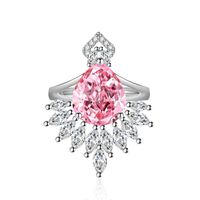 Fashion Simple Retro Full Diamond Crown Pink Copper Open Ring main image 3