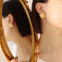 Fashion Unisex Geometric Imitation Pearl Titanium Steel 18k Gold Plated Earrings main image 1