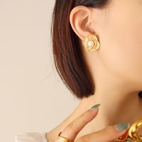 Fashion Unisex Geometric Imitation Pearl Titanium Steel 18k Gold Plated Earrings main image 2