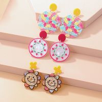 Fashion New Cute Printed Sun Smiley Face Contrast Color Flower Acrylic Earrings main image 1