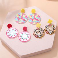 Fashion New Cute Printed Sun Smiley Face Contrast Color Flower Acrylic Earrings main image 2