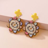 Fashion New Cute Printed Sun Smiley Face Contrast Color Flower Acrylic Earrings sku image 3
