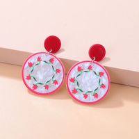 Fashion New Cute Printed Sun Smiley Face Contrast Color Flower Acrylic Earrings sku image 2