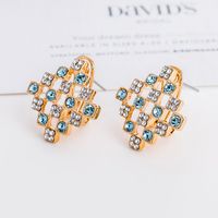 Fashion Style Alloy Gold-plated Colorful Square Crystal Stud Earrings main image 5