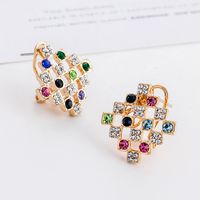 Fashion Style Alloy Gold-plated Colorful Square Crystal Stud Earrings main image 4