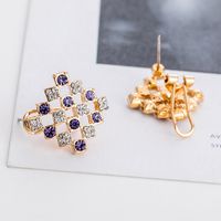 Fashion Style Alloy Gold-plated Colorful Square Crystal Stud Earrings main image 3