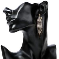 Fashion Long Tassel Inlaid Rhinestone Pendant Alloy Earrings main image 3