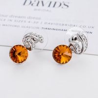 Fashion Round Alloy Gold Plated Crystal Stud Earrings main image 6