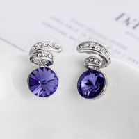 Fashion Round Alloy Gold Plated Crystal Stud Earrings sku image 3