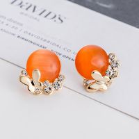 Fashion Ball Shape Opal Butterfly Inlaid Rhinestone Stud Earrings main image 6