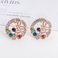 Fashion Flower Butterfly Gold Plated Crystal Stud Earrings main image 1