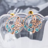 Fashion Flower Butterfly Gold Plated Crystal Stud Earrings main image 5