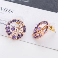 Fashion Flower Butterfly Gold Plated Crystal Stud Earrings main image 4