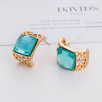 Vintage Square Color Crystal Alloy Gold-plated Stud Earrings main image 5