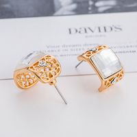Vintage Square Color Crystal Alloy Gold-plated Stud Earrings main image 3