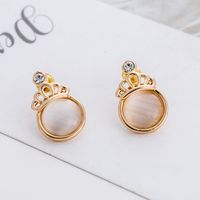 Fashion Gold-plated Crown Semicircle Opal Stone Earrings main image 3