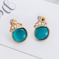 Fashion Gold-plated Crown Semicircle Opal Stone Earrings sku image 2