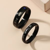 Fashion Ornament Crystal Crown King Queen Couple Stainless Steel Ring Set sku image 1