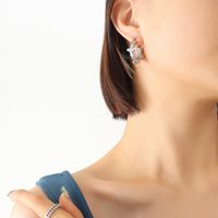 Fashion Hand-hammered Concave-convex U-shaped Imitation Pearl Zircon Inlaid Earrings Titanium Steel Geometric sku image 1