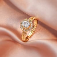 Fashion Micro Inlaid Zircon Open Adjustable Copper Ring Real Gold Plating sku image 4