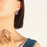 C- Shaped Fashion Simple Titanium Steel Earrings Women's Imitation Pearl Gold Plated sku image 1