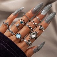 Ornament Fashion Sapphire Opal Leaves Elephant Water Drop Turquoise Alloy Ring Twelve-piece Set main image 1