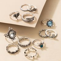 Ornament Fashion Sapphire Opal Leaves Elephant Water Drop Turquoise Alloy Ring Twelve-piece Set main image 2