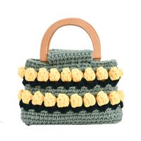 New Fashion Flower Woven Handbag Wood Portable19*16*5cm sku image 1