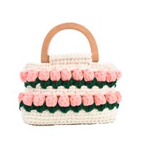 New Fashion Flower Woven Handbag Wood Portable19*16*5cm sku image 2