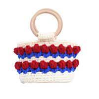 New Fashion Flower Woven Handbag Wood Portable19*16*5cm sku image 3