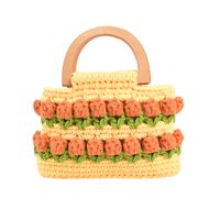 New Fashion Flower Woven Handbag Wood Portable19*16*5cm sku image 5