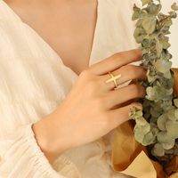 Fashion Accessories Cross Titanium Steel 18k Gold Plating Ring Jewelry sku image 1