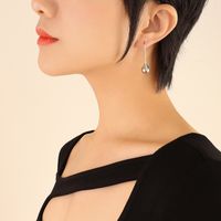 Fashion Imitation Gray Pearl Long Drop Earrings Titanium Steel sku image 1